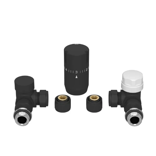 Radect radiatoraansluitset 4 met haakse regelbare koppelingen en puntstuk met O-ring - zwart mat 1768018