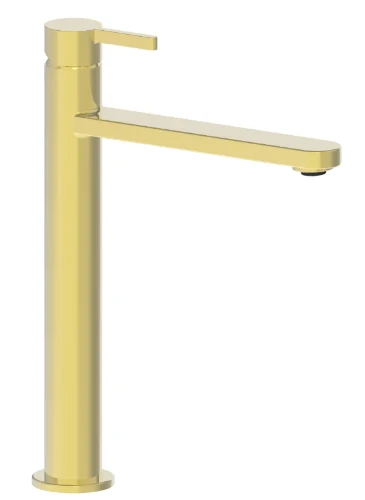 Vivo verhoogde wastafelmengkraan met coldstart - rechte uitloop - zonder lediging - Brushed Gold PVD - goud mat PVD 1952081