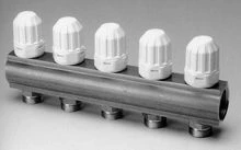 Begetube messing collector met geïntegreerde thermostatiseerbare kranen zonder ontluchtingsopening 4/4 - 4 x M24 200103004