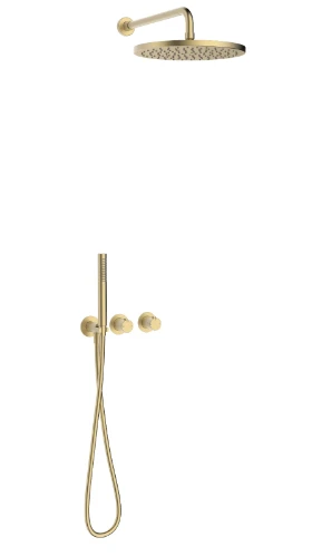 Vivo afwerkset douchethermostaat met omsteller inclusief handdouchegarnituur en hoofddouche 300 mm muuraansluiting - Brushed Gold PVD - goud mat PVD 2035348