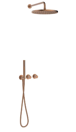 Vivo afwerkset douchethermostaat met omsteller inclusief handdouchegarnituur en hoofddouche 300 mm muuraansluiting - Brushed Copper PVD - koper mat PVD 2035405