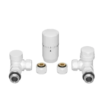 Radect radiatoraansluitset 4 met haakse regelbare koppelingen en puntstuk met O-ring - verkeerswit RAL 9016 2067158