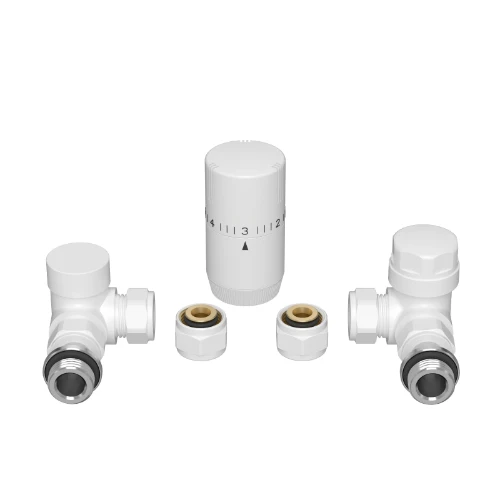 Radect radiatoraansluitset 4 met haakse regelbare koppelingen en puntstuk met O-ring - verkeerswit RAL 9016 2067158