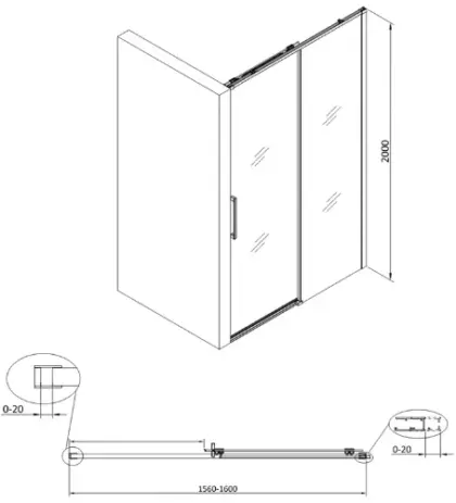 Free Move schuifdeur omkeerbaar 1600 x 2000 mm - transparant Clean - chroom 2067869