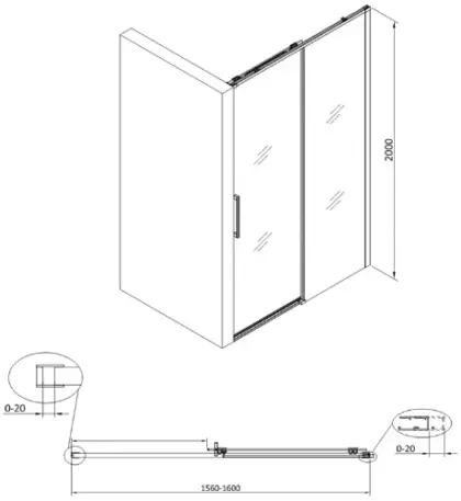 Free Move schuifdeur omkeerbaar 1600 x 2000 mm - transparant Clean - zwart mat 2067906