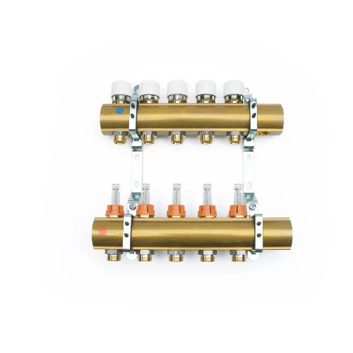 Begetube UFH messing collectorset vloerverwarming met ingebouwde debietmeters en regelkranen 5/4 - 3 x M24 - ophangbeugels 200 mm - met vul- en aflaatkranen 210125903