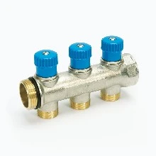 Begetube WP vernikkelde collector met ingebouwde regelkranen met blauwe knoppen 3/4 - 3 x M24 225071203
