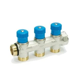 Begetube WP vernikkelde collector met ingebouwde regelkranen met blauwe knoppen 3/4 - 4 x M24 225071204