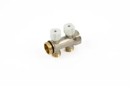 Begetube WP vernikkelde collector met ingebouwde regelkranen met witte knoppen 4/4 - 2 x EK3/4 225100002