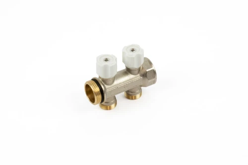 Begetube WP vernikkelde collector met ingebouwde regelkranen met witte knoppen 4/4 - 2 x M24 225101002