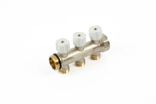 Begetube WP vernikkelde collector met ingebouwde regelkranen met witte knoppen 4/4 - 3 x M24 225101003