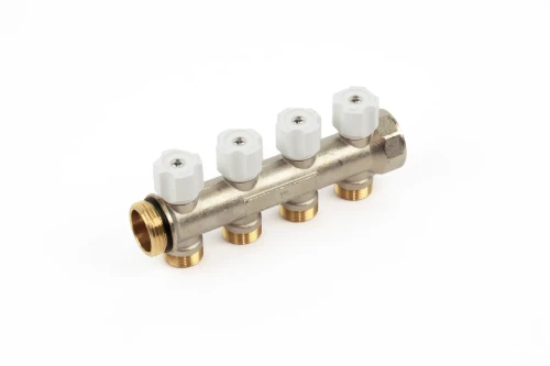Begetube WP vernikkelde collector met ingebouwde regelkranen met witte knoppen 4/4 - 4 x M24 225101004