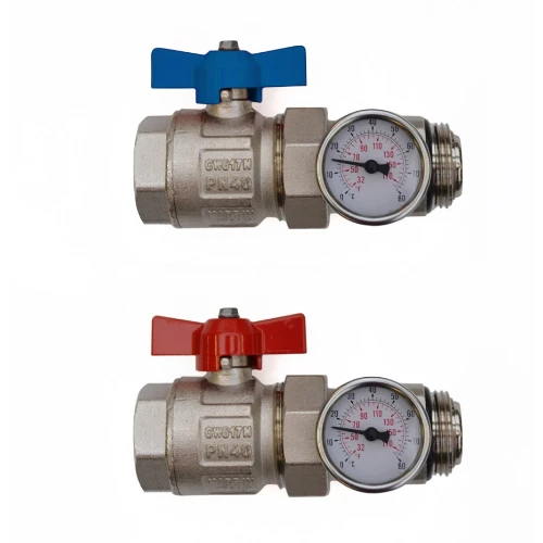 Begetube bolkranenset recht MF 4/4" met dichting + insteekthermometers 2st (rood + blauw) - prijs per set 278110300