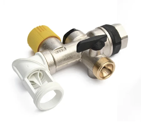 boilerveiligheidsgroep draaibare afvoer MF EK3/4 x 3/4 - met 2 electrolysekoppeling - teflon zitting - geel 285300232