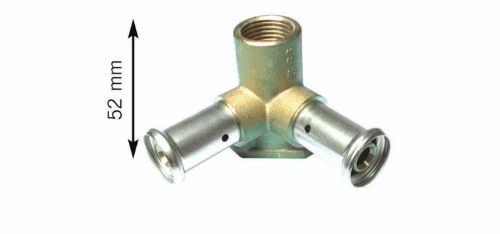 Henco P-serie messing pers dubbele muurplaat 90° FF 16 x 1/2 F x 16 mm - aansluiting 90° 3P-160416