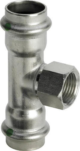 Viega Sanpress Inox verloop T-stuk met binnendraad FFF 22 x 3/4 F x 22 mm 437183