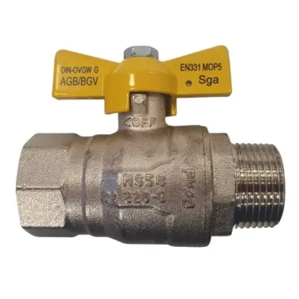 SGA HTB gasbolkraan met stalen hendel (geel) MF 2 x 2- KVBG gekeurd EN331 MOP5 56165