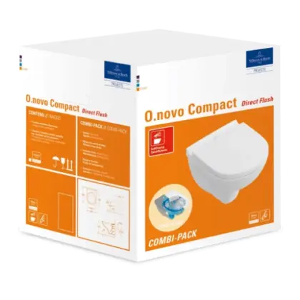 Villeroy & Boch O.Novo compact hangtoilet PACK DirectFlush (Hangtoilet + zitting met softclose) zonder spoelrand - wit - B360xD490 mm 5688HR01