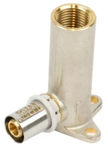 Begetube B-Press messing verhoogde muurplaat 90° FF 20 x 1/2 F - hoogte 77 mm 613261836