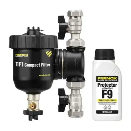Fernox TF1 Compact Filter 22 x 22 mm met Protector+ filter fluid F9 265 ml - prijs per set 62760