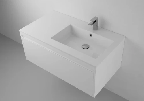 Quadra wastafelblad kunstmarmer met 1 waskom rechts 900 x 500 mm - wit 629502092103