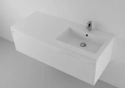 Quadra wastafelblad kunstmarmer met 1 waskom rechts 1200 x 500 mm - wit 629502122103