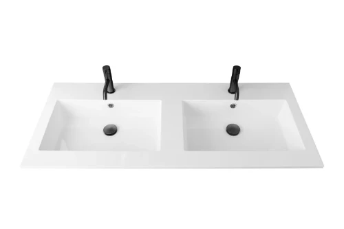 Quadra wastafelblad kunstmarmer met 2 waskommen 1400 x 500 mm - wit 629502144203