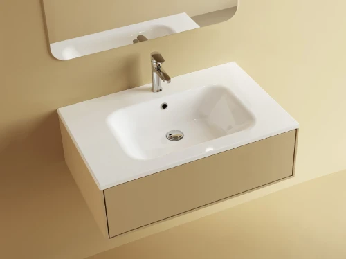 Klaire wastafelblad kunstmarmer met 1 waskom midden 800 x 460 mm - wit mat - voorgeboord kraangat - niet doorgeboord 629513081033