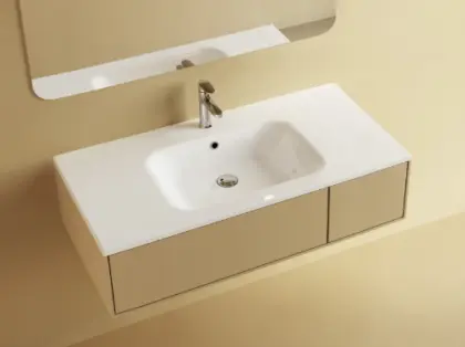 Klaire wastafelblad kunstmarmer met 1 waskom midden 1000 x 460 mm - wit mat - voorgeboord kraangat - niet doorgeboord 629513101033