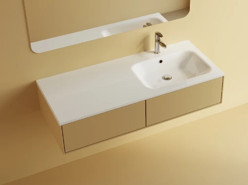 Klaire wastafelblad kunstmarmer met 1 waskom rechts 1200 x 460 mm - wit mat - voorgeboord kraangat - niet doorgeboord 629513122033