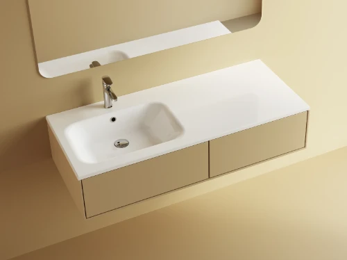 Klaire wastafelblad kunstmarmer met 1 waskom links 1200 x 460 mm - wit mat - voorgeboord kraangat - niet doorgeboord 629513123033
