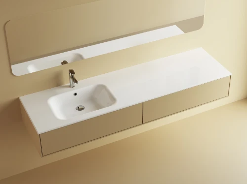Klaire wastafelblad kunstmarmer met 1 waskom links 1600 x 460 mm - wit mat - voorgeboord kraangat - niet doorgeboord 629513163033