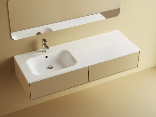 Klaire wastafelblad kunstmarmer met 1 waskom links 1400 x 460 mm - wit shiny - voorgeboord kraangat - niet doorgeboord 629518143003