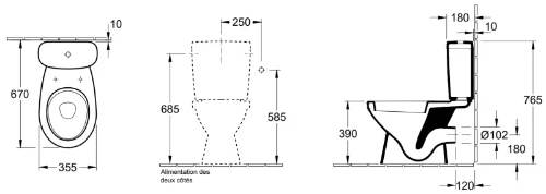 Villeroy & Boch Saval Pro staand toilet uitgang H - Wit - B355xD670 mm - 2 bevestigingsgaten 7S031001