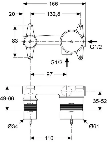 Ideal Standard WSS inbouw wastafelmengkraan chroom inbouwdeel voor wandmengkraan A5948NU