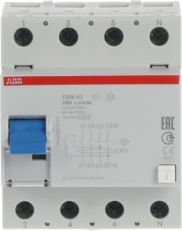 ABB F200 Differentieelschakelaar 4P 125A 300mA  Type AC 2CSF204001R3950