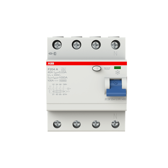 ABB Differentieelschakelaar F200 4P 40A 30mA Type A voor verdeelkasten 2CSF204101R1400