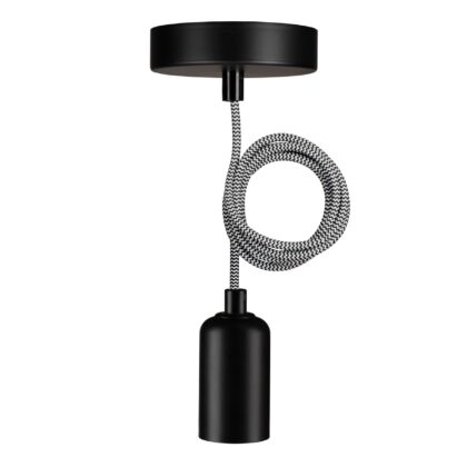 BAILEY BAI Hanglamp Reno E27 Zwart 1.5M snoer Zwart/Wit 2x0.75 kap 60W 141478