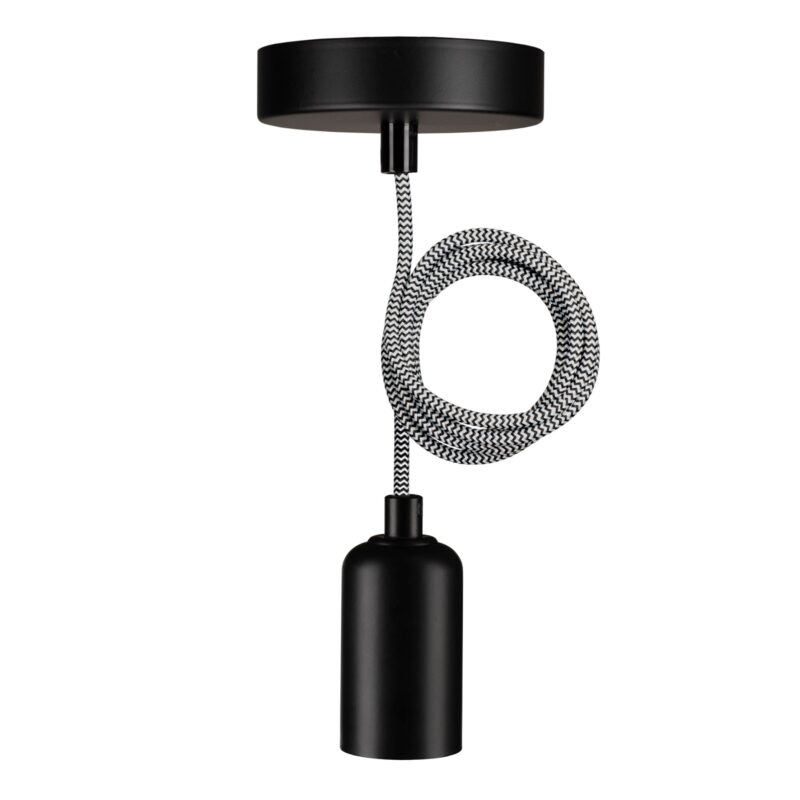 BAILEY BAI Hanglamp Reno E27 Zwart 1.5M snoer Zwart/Wit 2x0.75 kap 60W 141478