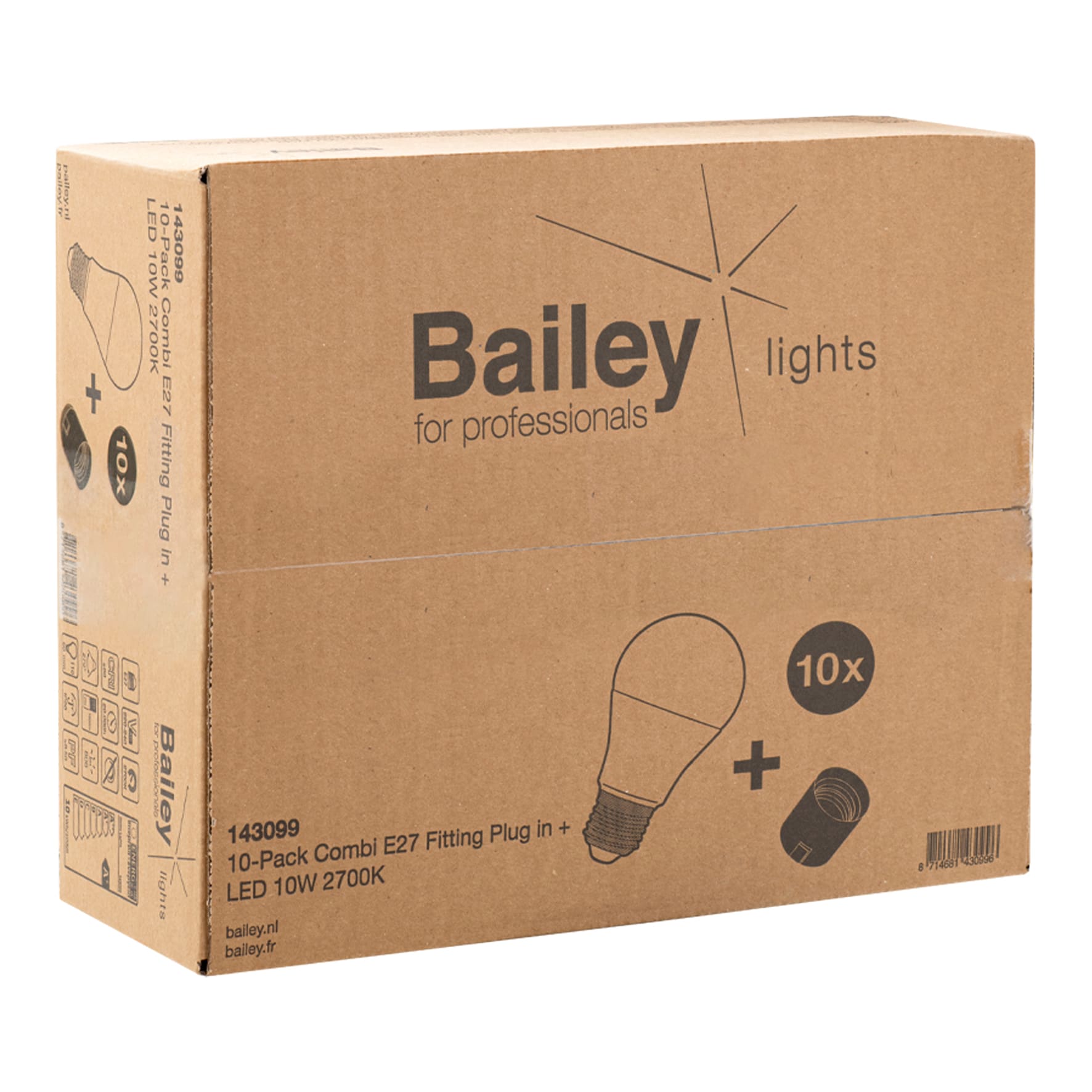 BAILEY Combi doos 10x fitting E27 + 10x lamp LED 10W 2700K A60 806lm 143099