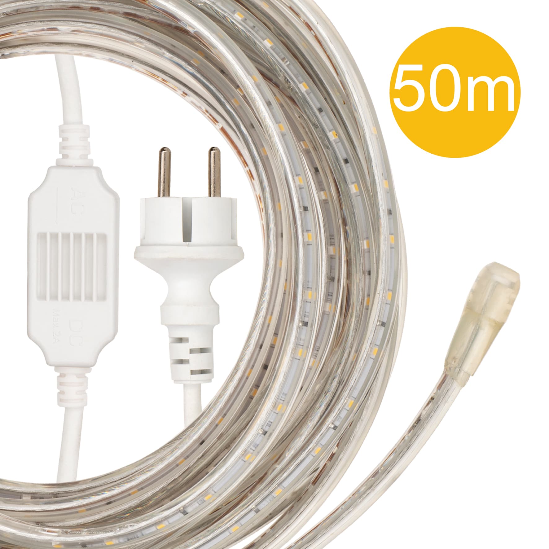 BAILEY LED Rope 50M 5W/m 380lm/m 4000K IP65 IK10 12x6mm + Stroomkabel 1.5m 145374