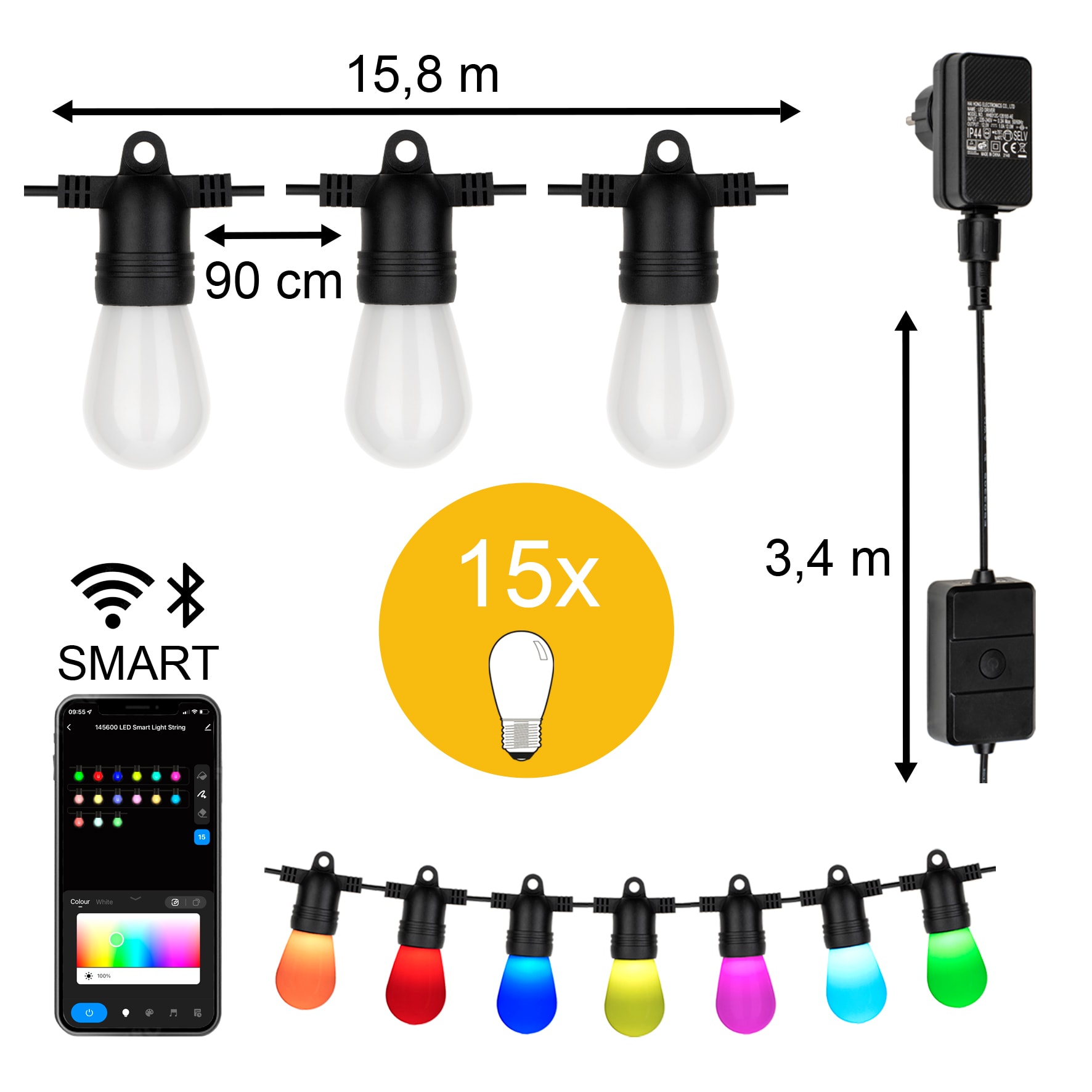 BAILEY Light String Smart Wifi 15m 15xST45 RGBW IP44 145600