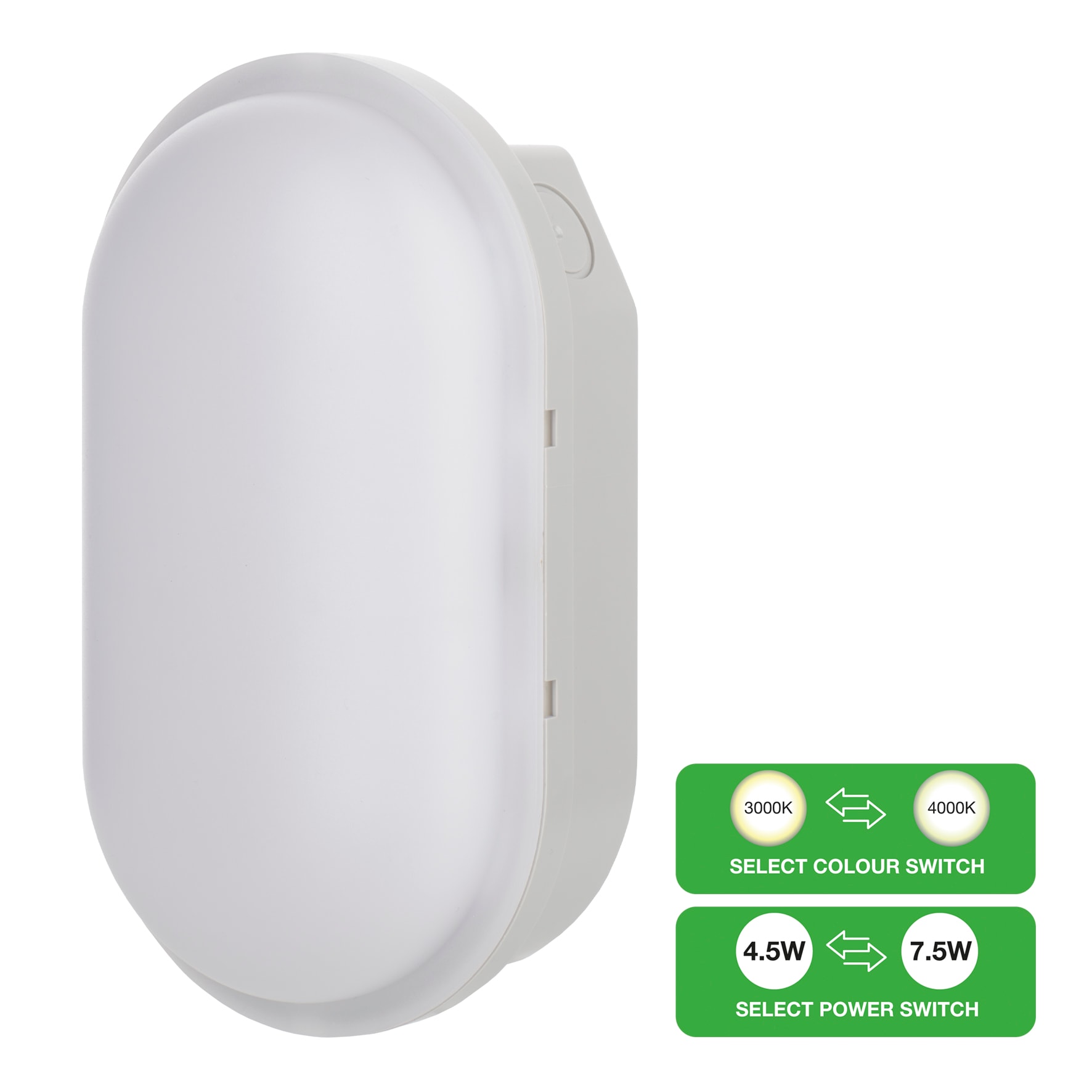 BAILEY LED Bulkhead Switch 4.5W-7.5W 420-750lm 830-840 Oval Grey 146041