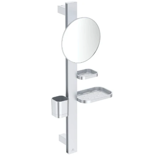 Ideal Standard Alu+ Accessoire Bar S - Make-up spiegel 200mm - planchet en tandenborstelhouder - silver BD589SI
