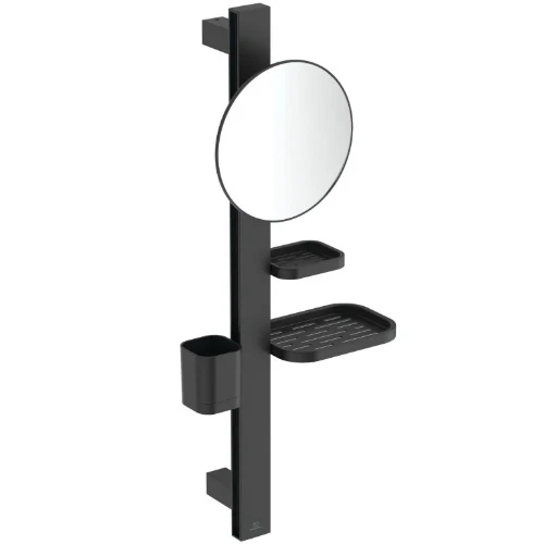 Ideal Standard Alu+ Accessoire Bar S - Make-up spiegel 200mm - planchet en tandenborstelhouder - zwart mat BD589XG