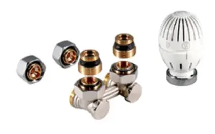 Giacomini radiatoraansluitset - H-stuk 100% muuraansluiting - met klemkoppelingen 18AA x 16/2 Alu - thermostaatkop - wit BE388Y014