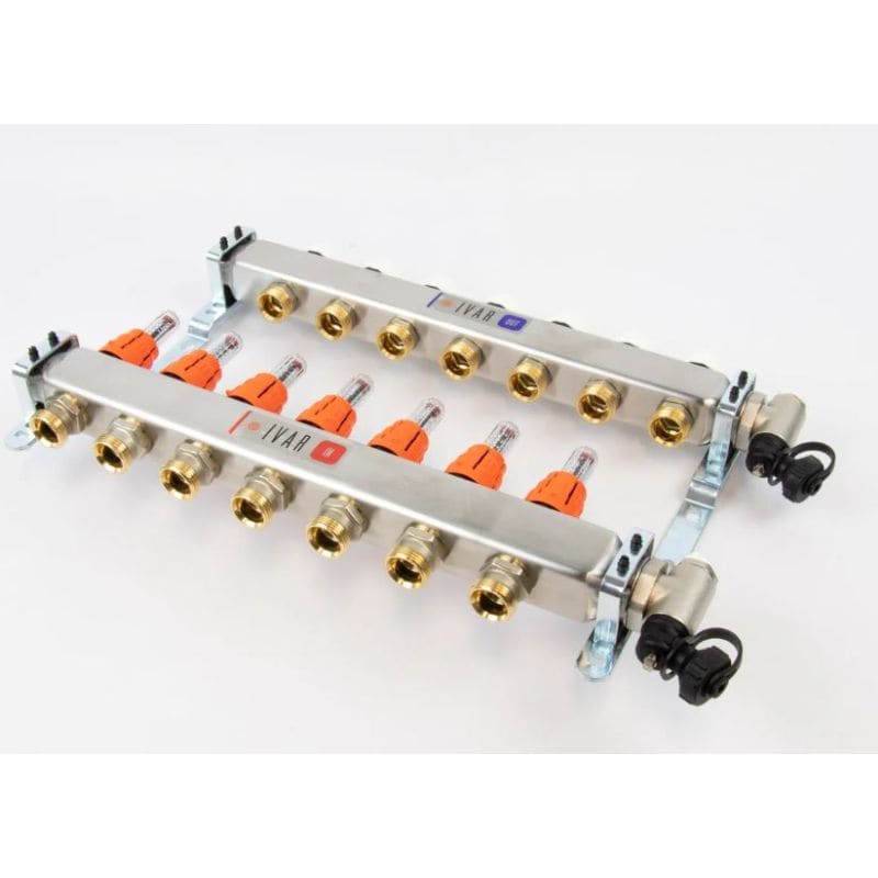 BEGETUBE Collector gemonteerd 1'' 7 kringen x 3/4'' EK- RVS +topdebietmeters ontluchters 261102207