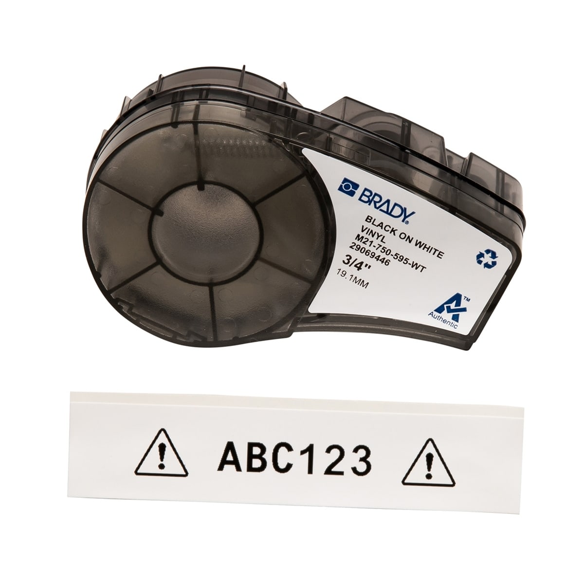 BRADY BMP21 cartridge B595 19mm vinyl zwart op wit glanzend 142797