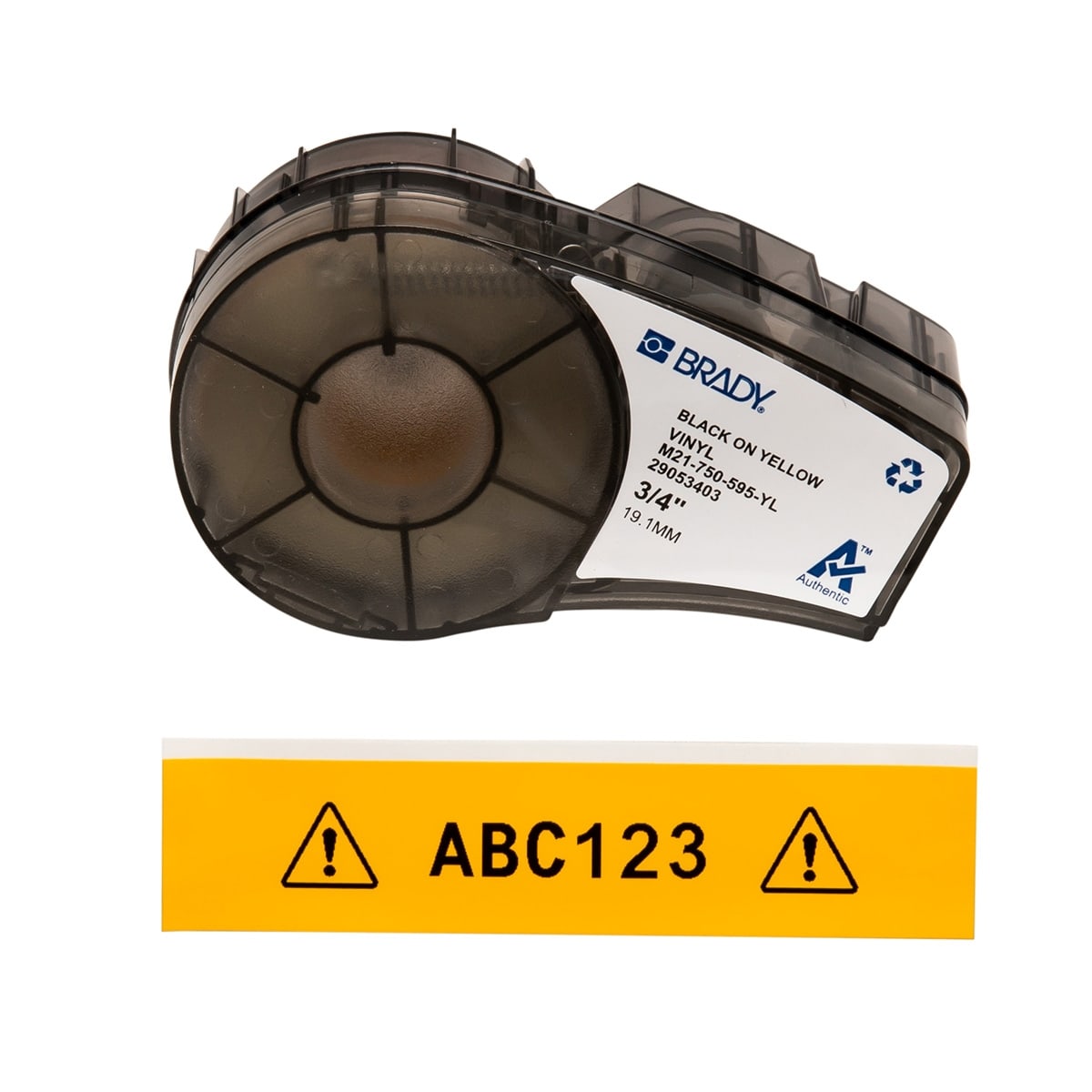 BRADY BMP21 cartridge B595 19mm vinyl zwart op geel glanzend 142811