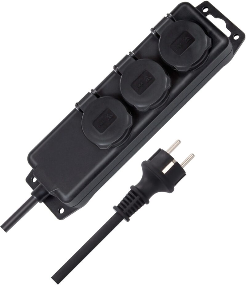 BRENNENSTUHL Stekkerdoos IP44 3-voudig zwart 2m H07RN-F 3G1